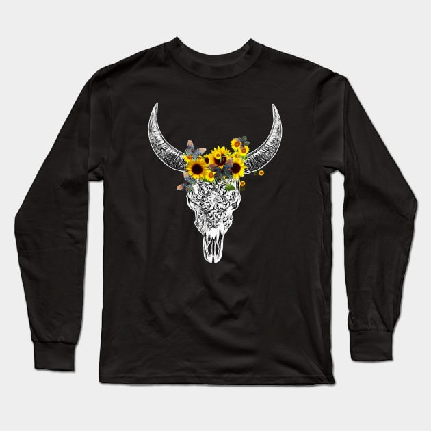 Cow skull floral 15 Long Sleeve T-Shirt by Collagedream